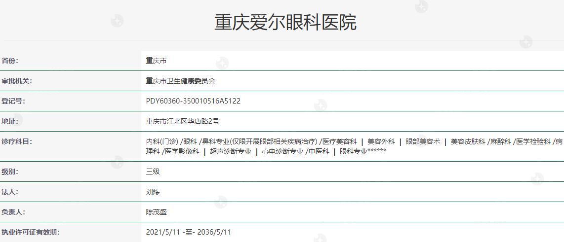 重庆爱尔眼科医院卫健委资料
