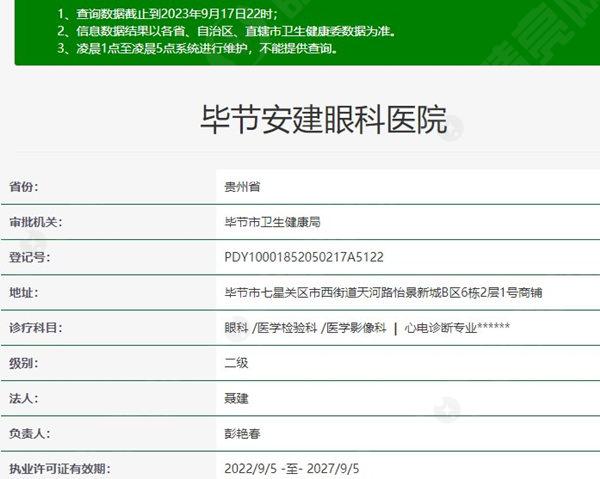 毕节安建眼科医院资质正规