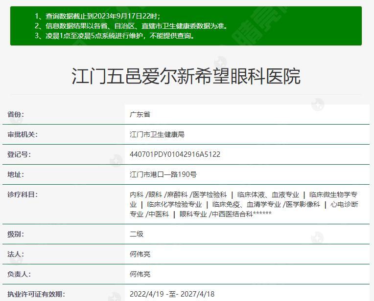 江门五邑爱尔新希望眼科医院资质