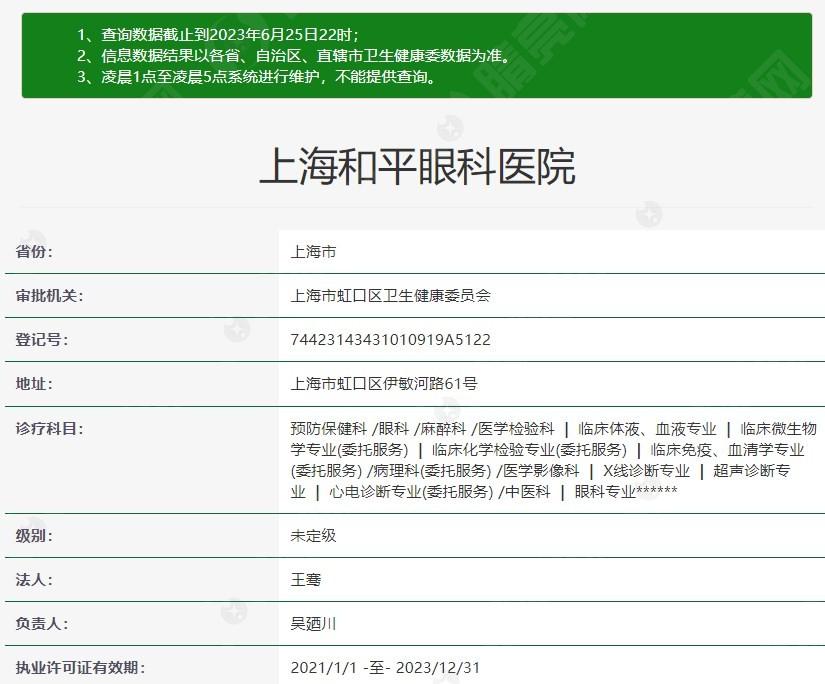 上海和平眼科医院地址位于虹口区，附详细乘车路线及医院资质、价格表等